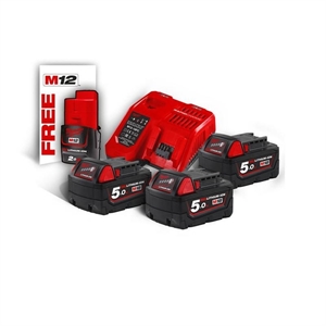 KIT 3 BATTERIE M18 5.0 AH + 1 BATTERIA M12 2.0 AH + 1 CARICABATTERIA